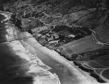 Aerial view above Scripps Institution of Oceanography, its pier and most of La Jolla Shores beach and surrounding communit...