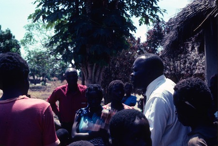 A family member addressing the bride and groom on the last day of a wedding ceremony in Kaputa village