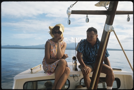 Anne Scheffler and man sitting on boat
