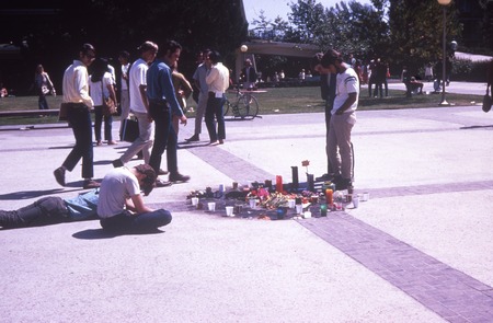 Burned spot on Revelle Plaza where George Winne, Jr. took his life in protest on May 10, 1970