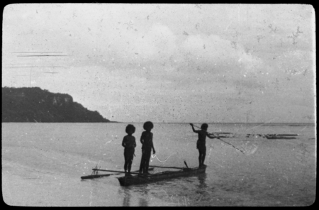 Three children, fishing