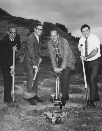 Ground Breaking at S.I.O. - With an earth-moving machine in the background waiting to go to work, Dr. M.N.A. Peterson, rig...