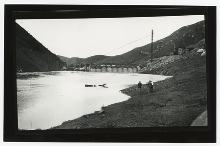 Lake Hodges reservoir during dam construction