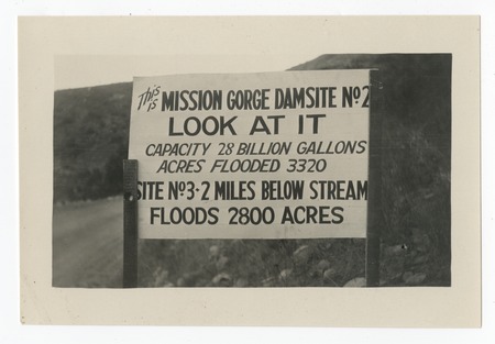 Sign for Mission Gorge Damsite no. 2