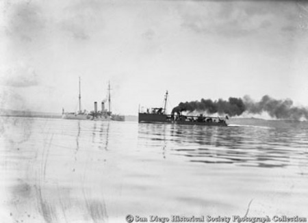 U.S. Navy torpedo boat and warship on San Diego Bay
