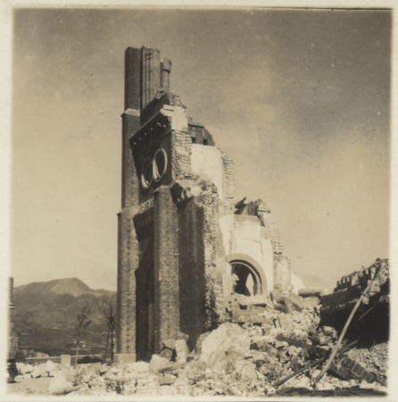 Nagasaki, during Claude M. Adams visit, when access was restricted due to radiation from the atomic bomb. Japan, 1946