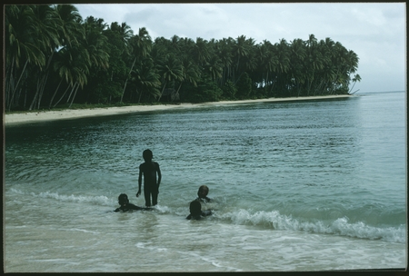 Children swimming at the coast.