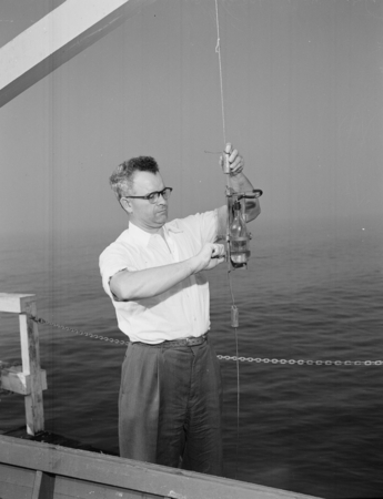 Claude ZoBell on pier, Scripps Institution of Oceanography