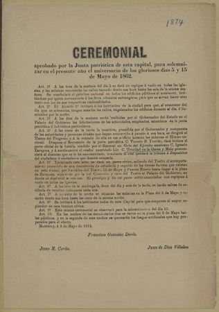 Ceremonial aprobado por la Junta patriótica de esta capital, para solemnizar en el presente año el aniversario de los glor...
