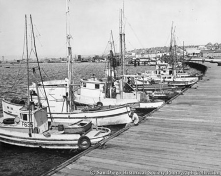 Fishing boats docked along Embarcadero, San Diego