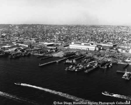 Aerial view of San Diego Marine Construction Company, San Diego harbor