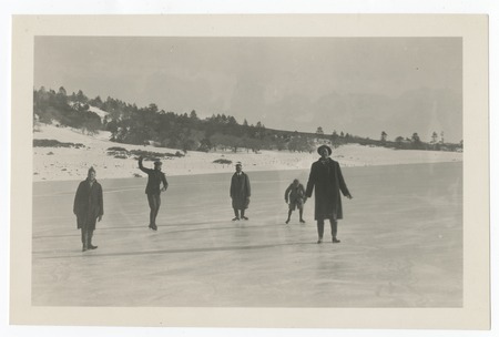 Fletcher family ice skating on Cuyamaca Lake