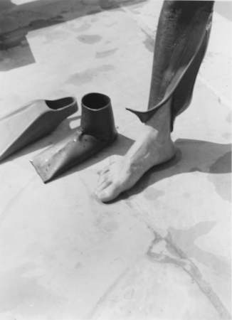John S. Foster modeling early wet suit design