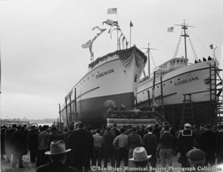 Launching ceremony for tuna boats Endeavor and Azoreana