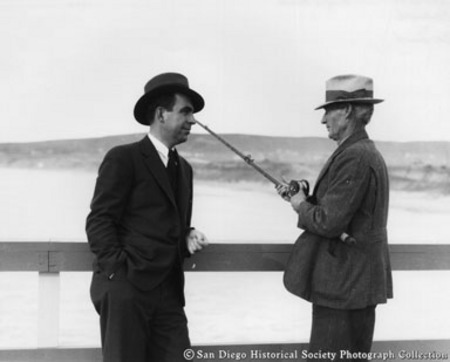 C.A. and J.W. Smith fishing from Crystal Pier, Pacific Beach