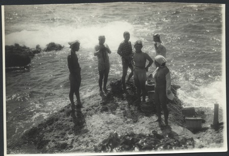 Kamogawa women dive for seaweed, abalone, &amp; oysters. Japan, c1947