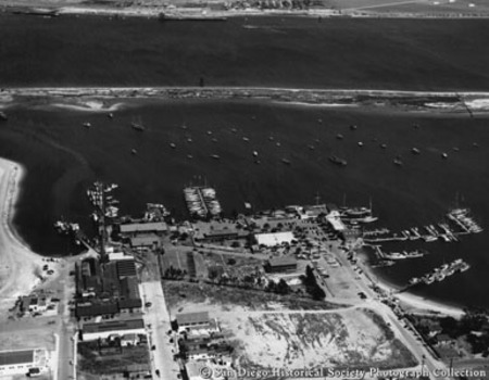 Aerial view of San Diego Yacht Club and Shelter Island before development