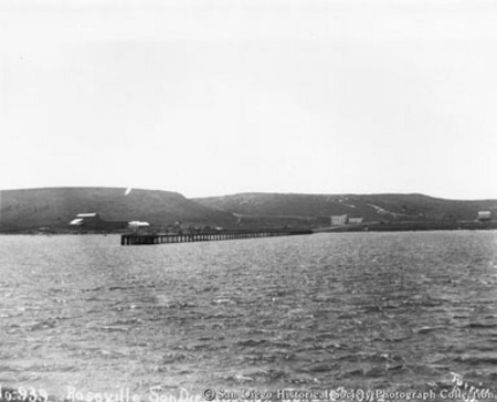[View from San Diego Bay of Roseville waterfront and pier, Point Loma]