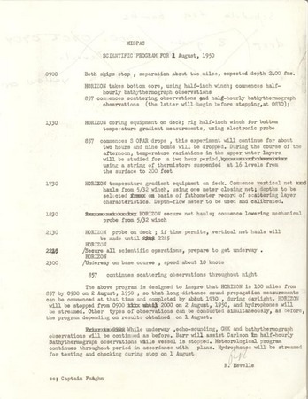 MidPac Scientific Program for 1 August 1950