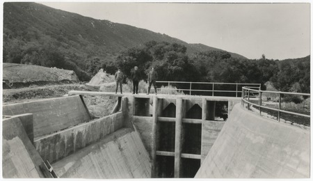 Unidentified people on Henshaw Dam outlet tunnel