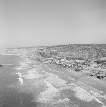 Aerial view of Scripps Institution of Oceanography and pier, facing north