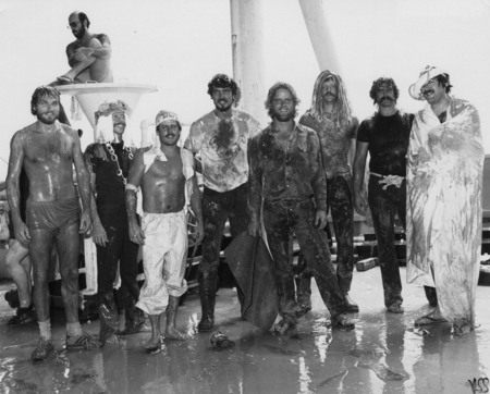 Initiated pollywogs (first time equator crossers) at an Equator Crossing the Line ceremonyaboard the D/V Glomar Challenger...