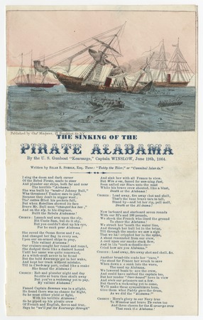 The sinking of the pirate Alabama by the U.S. gunboat &quot;Kearsarge,&quot; Captain Winslow, June 19th, 1864