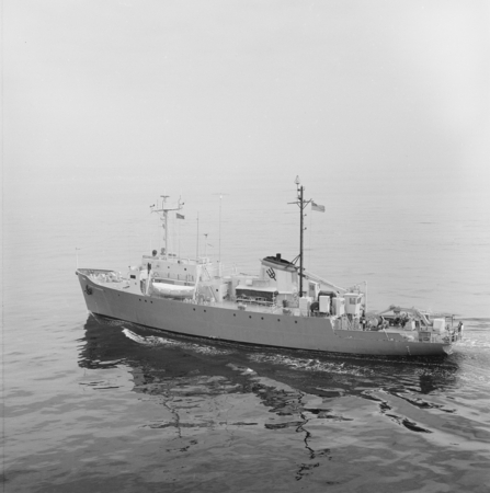 Aerial view of R/V Melville at sea