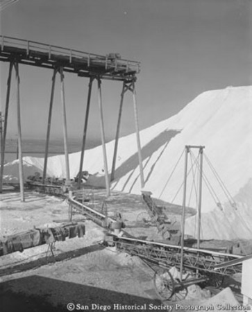 Conveyor and salt mound at Western Salt Company, Chula Vista