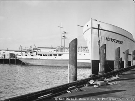 Bow of docked tuna boat Mayflower