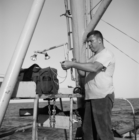 [Maxwell Silverman with explosives on R/V Spencer F. Baird]