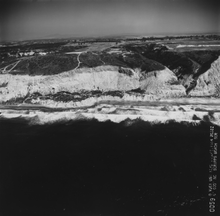 Aerial view of the cliffs and canyon north of the campus of Scripps Institution of Oceanography. September 16, 1954.