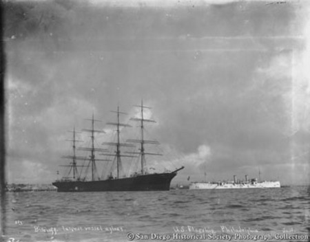 [German ship] Bischoff, largest vessel afloat [and] U.S. flagship Philadelphia