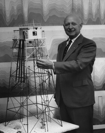 Eugene Cecil LaFond with oceanographic tower model