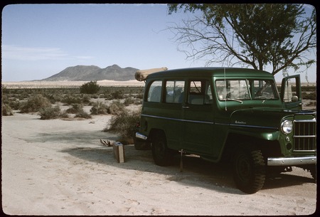 Willys jeep near La Puerta with Cerro Prieto in background
