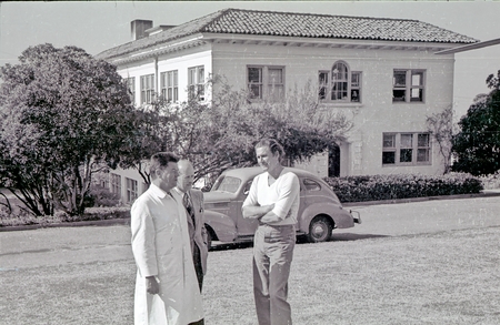 &quot;Cruise of the Zaca&quot; filming at Scripps Institution of Oceanography: (left to right) Carl Leavitt Hubbs, SIO Director Hara...