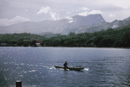 Canoe in bay. Papeete, Tahiti. Capricorn Expedition, January 17, 1953
