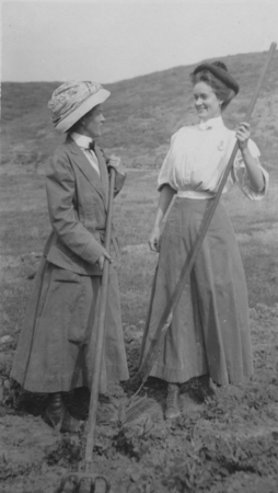 Edna Watson Bailey and Myrtle Elizabeth Johnson with rakes