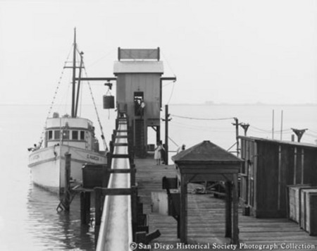 Fishing boat G. Marconi docked at Cohn-Hopkins Company weighing station