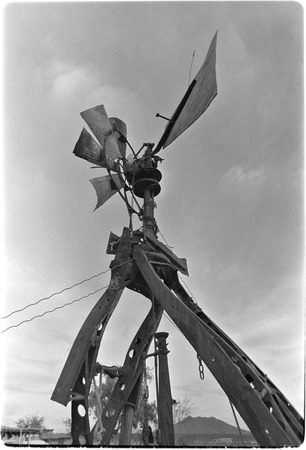 Windmill pump built from auto parts near San Ignacio