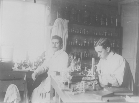 Doctors Ramón Sobrino and Adolfo Galán at the Marine Biological Station, Santander, Spain