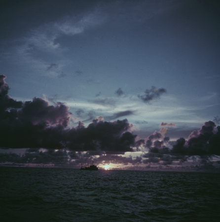 R/V Horizon against a sunset at sea
