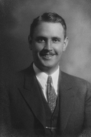 Wedding portrait of Denis Llewellyn Fox. Fox accepted an appointment as an instructor in physiology in 1931 at Scripps Ins...