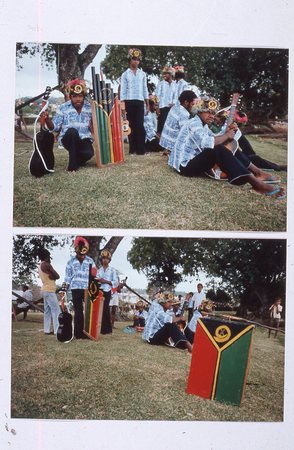 Independence Anniversary celebration stringband and Vanuatu flag
