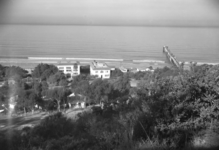 Scripps Institution of Oceanography campus, viewed from the hill behind it. Circa 1950.