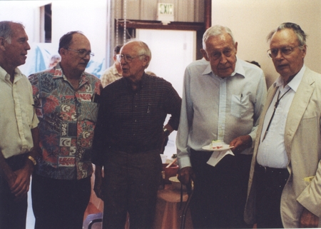Marvin Moss, Fred Fisher, Fred Spiess, Roger Revelle and Kenneth Watson at Kenneth Watson&#39;s Retirement Party, Marine Physi...