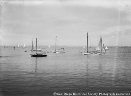 Yachts and sailboats on San Diego Bay near Coronado