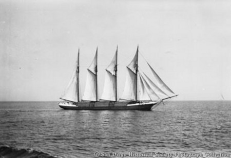 Four-masted schooner Americana carrying lumber