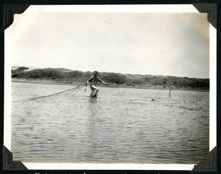 Warren Thornthwaite fishing in the lagoon at the mouth of Santo Domingo Valley