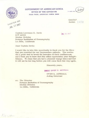 Letter to Captain Lawrence E. Davis